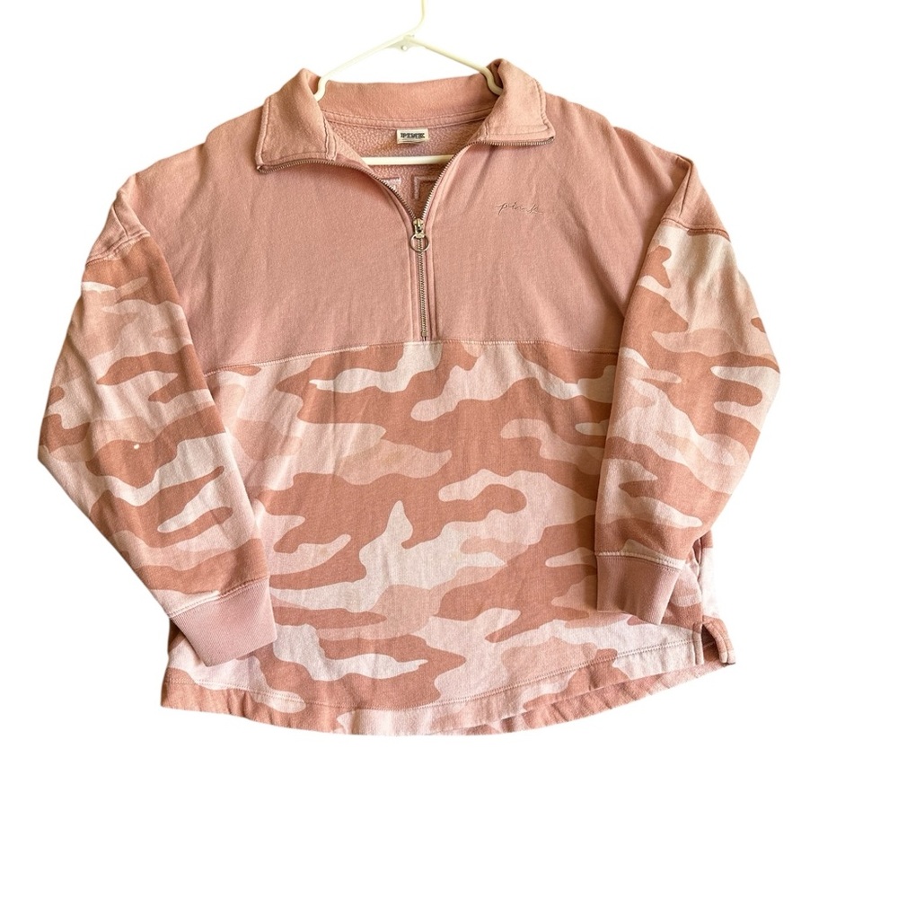 Pink Victoria’s Secret Half Zip Sweatshirt Pink Camo Sz XS